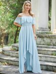 Elegant Chiffon High-Low Off The Shoulder Bridesmaid Dress - Sky Blue