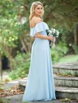 Elegant Chiffon High-Low Off The Shoulder Bridesmaid Dress – Sky Blue