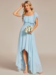 Elegant Chiffon High-Low Off The Shoulder Bridesmaid Dress – Sky Blue