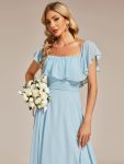 Elegant Chiffon High-Low Off The Shoulder Bridesmaid Dress – Sky Blue