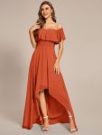 Elegant Chiffon High-Low Off The Shoulder Bridesmaid Dress – Burnt Orange