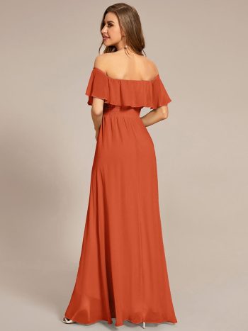 Elegant Chiffon High-Low Off The Shoulder Bridesmaid Dress - Burnt Orange