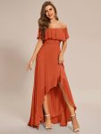 Elegant Chiffon High-Low Off The Shoulder Bridesmaid Dress – Burnt Orange