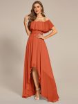 Elegant Chiffon High-Low Off The Shoulder Bridesmaid Dress – Burnt Orange