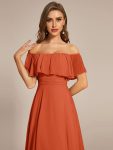 Elegant Chiffon High-Low Off The Shoulder Bridesmaid Dress – Burnt Orange