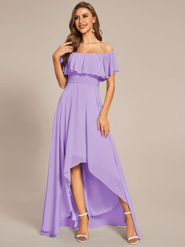 Elegant Chiffon High-Low Off The Shoulder Bridesmaid Dress - Lavender