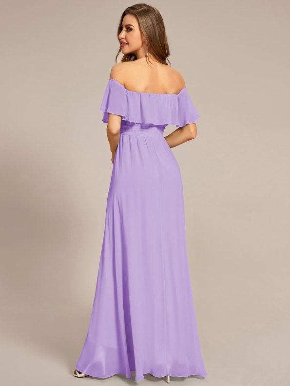 Elegant Chiffon High-Low Off The Shoulder Bridesmaid Dress - Lavender