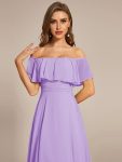 Elegant Chiffon High-Low Off The Shoulder Bridesmaid Dress – Lavender