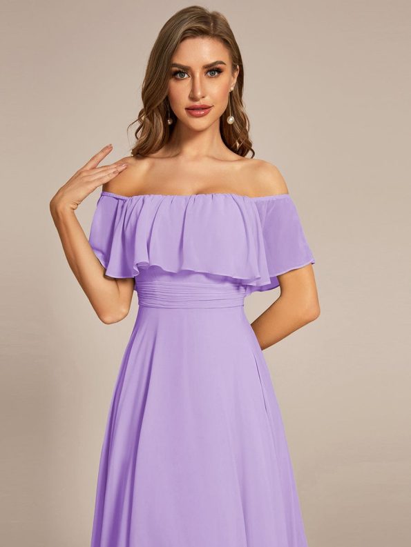 Elegant Chiffon High-Low Off The Shoulder Bridesmaid Dress - Lavender