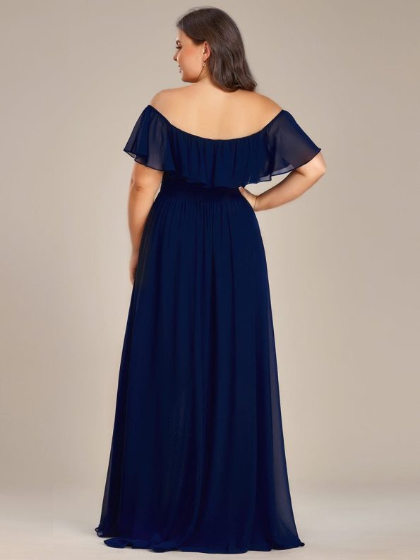 Elegant Chiffon High-Low Off The Shoulder Bridesmaid Dress - Navy Blue