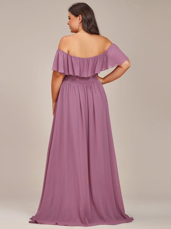 Elegant Chiffon High-Low Off The Shoulder Bridesmaid Dress - Purple Orchid