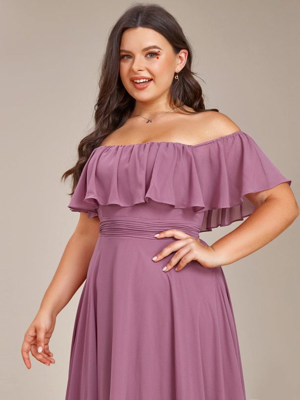 Elegant Chiffon High-Low Off The Shoulder Bridesmaid Dress - Purple Orchid