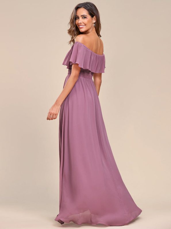 Elegant Chiffon High-Low Off The Shoulder Bridesmaid Dress - Purple Orchid