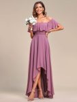 Elegant Chiffon High-Low Off The Shoulder Bridesmaid Dress – Purple Orchid