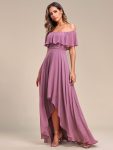 Elegant Chiffon High-Low Off The Shoulder Bridesmaid Dress – Purple Orchid