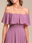 Elegant Chiffon High-Low Off The Shoulder Bridesmaid Dress – Purple Orchid