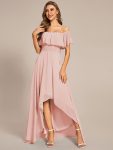 Elegant Chiffon High-Low Off The Shoulder Bridesmaid Dress – Pink