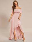 Elegant Chiffon High-Low Off The Shoulder Bridesmaid Dress – Pink