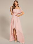 Elegant Chiffon High-Low Off The Shoulder Bridesmaid Dress - Pink