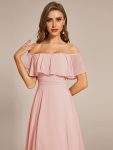 Elegant Chiffon High-Low Off The Shoulder Bridesmaid Dress – Pink