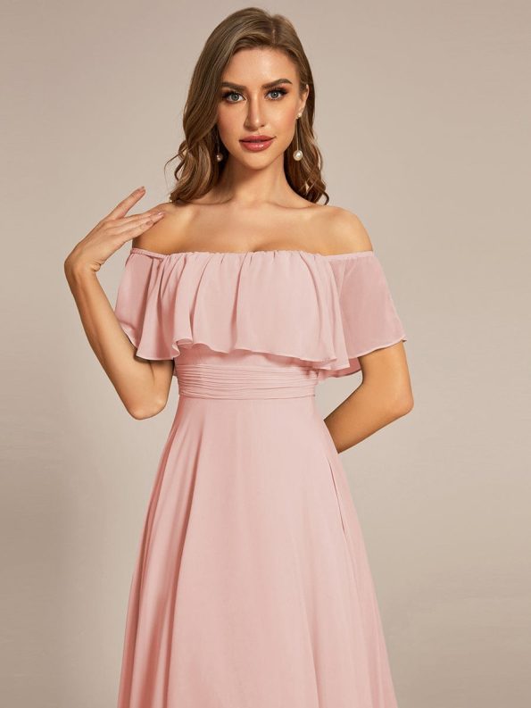 Elegant Chiffon High-Low Off The Shoulder Bridesmaid Dress - Pink