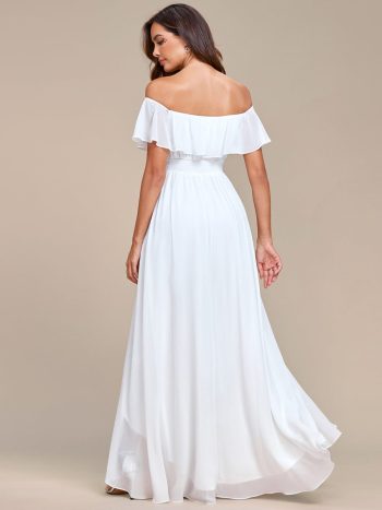 Elegant Chiffon High-Low Off The Shoulder Bridesmaid Dress - White