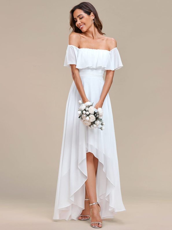 Elegant Chiffon High-Low Off The Shoulder Bridesmaid Dress - White