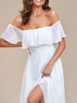 Elegant Chiffon High-Low Off The Shoulder Bridesmaid Dress – White