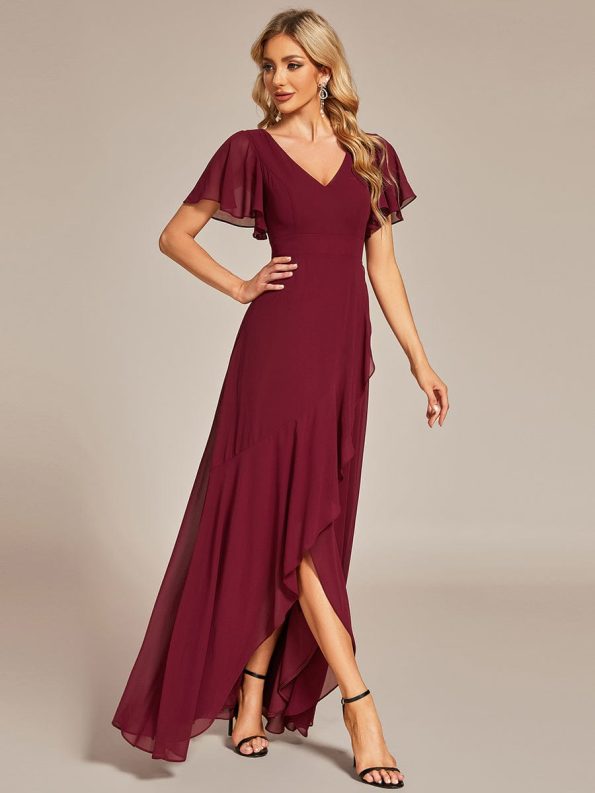 Charming Chiffon Bridesmaid Dress with Lotus Leaf Hemline - Burgundy