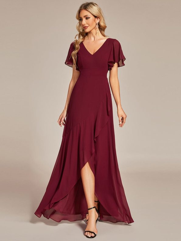 Charming Chiffon Bridesmaid Dress with Lotus Leaf Hemline - Burgundy