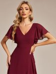 Charming Chiffon Bridesmaid Dress with Lotus Leaf Hemline – Burgundy