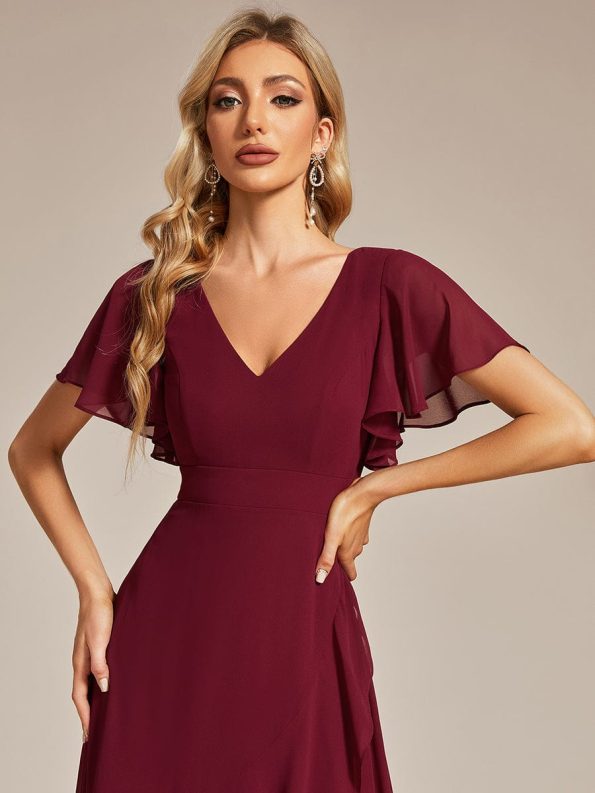 Charming Chiffon Bridesmaid Dress with Lotus Leaf Hemline - Burgundy