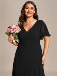 Charming Chiffon Bridesmaid Dress with Lotus Leaf Hemline – Black