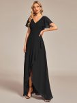 Charming Chiffon Bridesmaid Dress with Lotus Leaf Hemline – Black