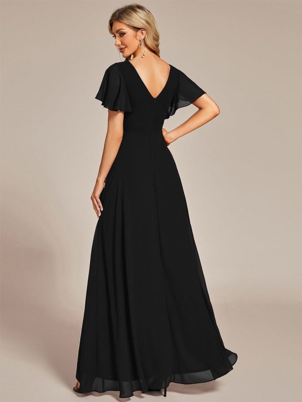 Charming Chiffon Bridesmaid Dress with Lotus Leaf Hemline - Black