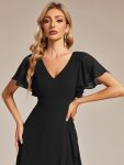 Charming Chiffon Bridesmaid Dress with Lotus Leaf Hemline – Black