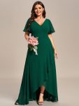 Charming Chiffon Bridesmaid Dress with Lotus Leaf Hemline – Dark Green