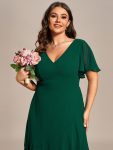 Charming Chiffon Bridesmaid Dress with Lotus Leaf Hemline – Dark Green