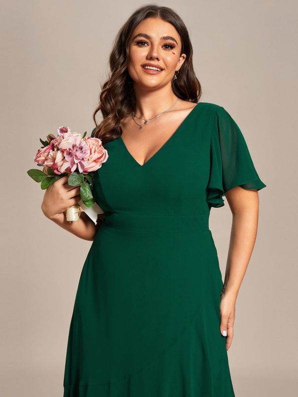 Charming Chiffon Bridesmaid Dress with Lotus Leaf Hemline - Dark Green