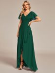 Charming Chiffon Bridesmaid Dress with Lotus Leaf Hemline – Dark Green