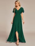 Charming Chiffon Bridesmaid Dress with Lotus Leaf Hemline – Dark Green