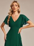 Charming Chiffon Bridesmaid Dress with Lotus Leaf Hemline – Dark Green