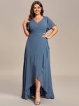 Charming Chiffon Bridesmaid Dress with Lotus Leaf Hemline – Dusty Navy