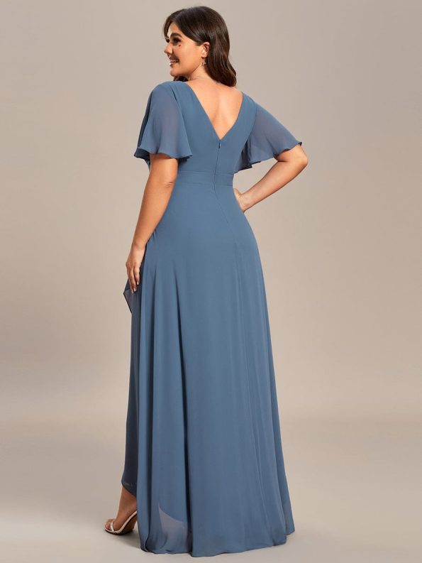 Charming Chiffon Bridesmaid Dress with Lotus Leaf Hemline - Dusty Navy