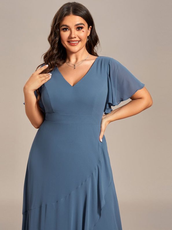 Charming Chiffon Bridesmaid Dress with Lotus Leaf Hemline - Dusty Navy