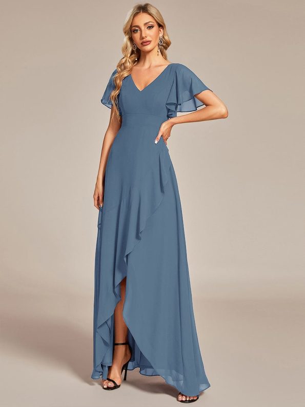 Charming Chiffon Bridesmaid Dress with Lotus Leaf Hemline - Dusty Navy