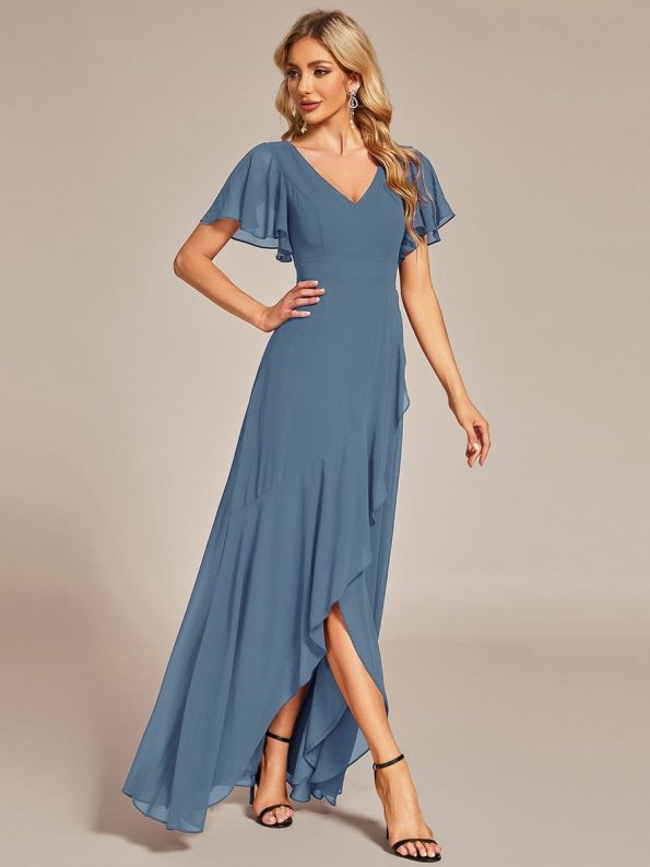 Charming Chiffon Bridesmaid Dress with Lotus Leaf Hemline - Dusty Navy