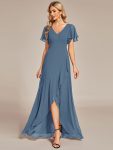 Charming Chiffon Bridesmaid Dress with Lotus Leaf Hemline – Dusty Navy