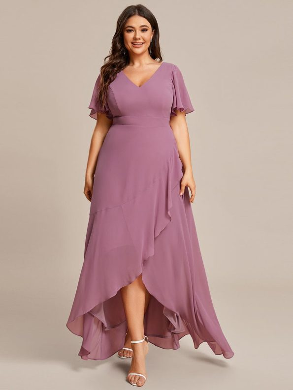 Charming Chiffon Bridesmaid Dress with Lotus Leaf Hemline - Purple Orchid