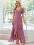 Charming Chiffon Bridesmaid Dress with Lotus Leaf Hemline – Purple Orchid